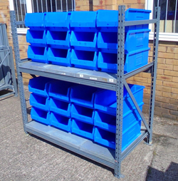 USED H/DUTY RACK c/w 24 LARGE H/DUTY POLYPROP STORAGE BIN